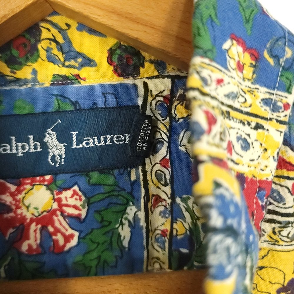 Vtg Ralph Lauren Hawaiian Shirt Men's Med Multicolor Floral Print Pullover 80s - Picture 12 of 12